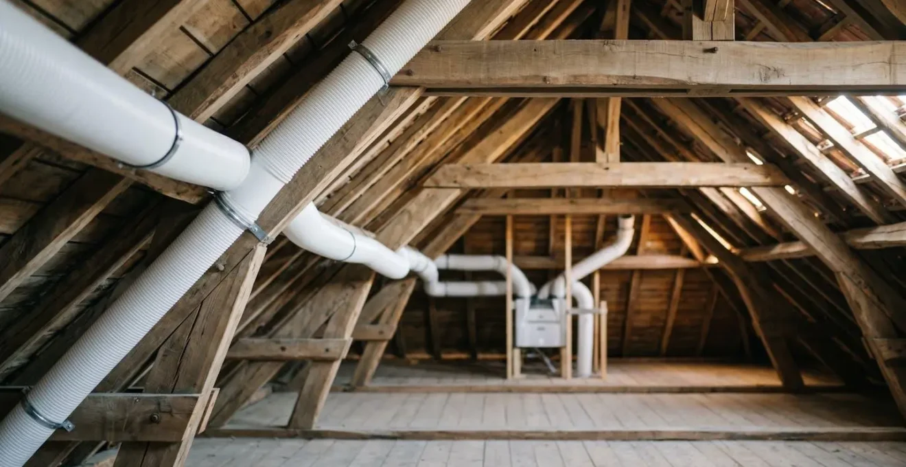 Installation complexe d'une ventilation mécanique contrôlée double flux dans les combles d'une maison en rénovation