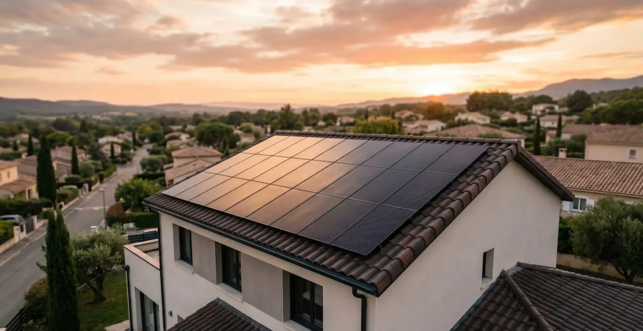 Installation de panneaux solaires Full Black monocristallins sur toiture contemporaine en France