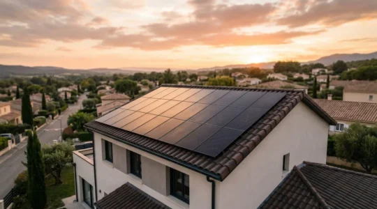 Installation de panneaux solaires Full Black monocristallins sur toiture contemporaine en France